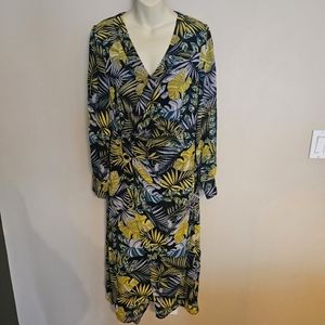 Sam Edelman sz 10 Navy Green Tropical midi Dress leaf print